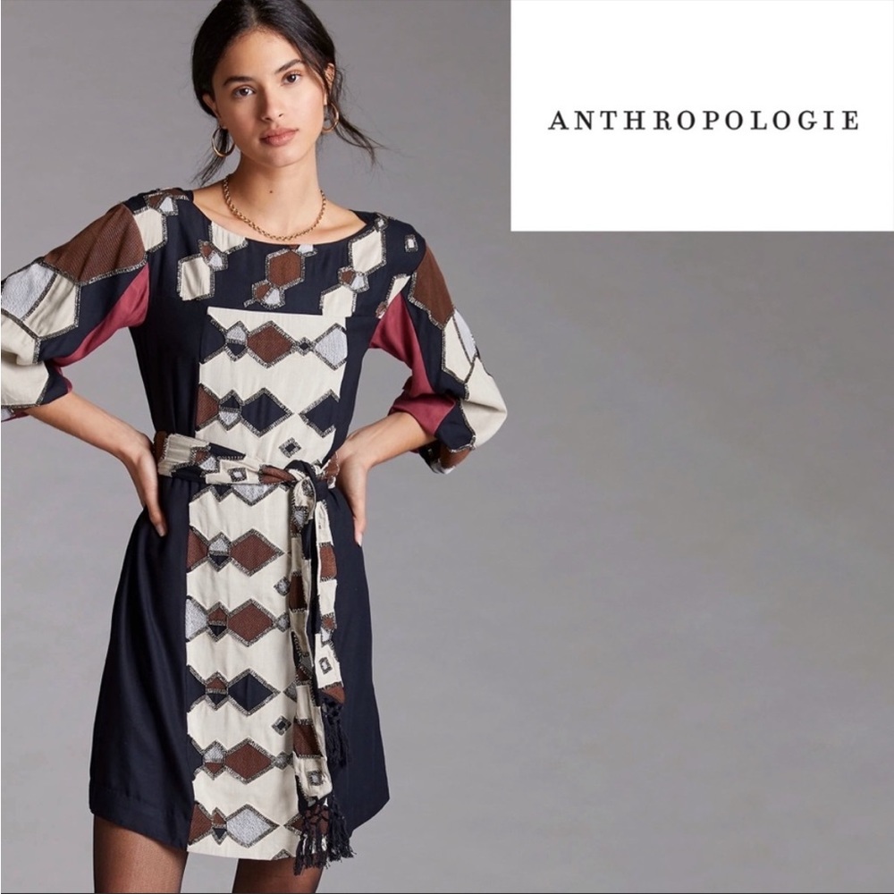 NWT Anthropologie Black Motif Beaded Shift Dress - S